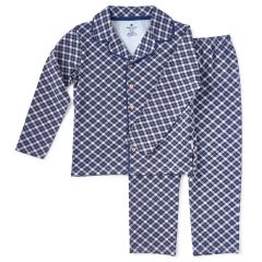 pyjamaset jongens blauw geruit print Little Label