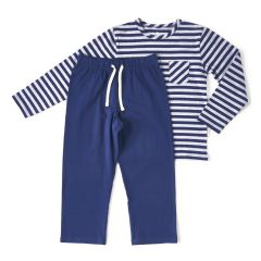 winter pyjamaset jongens blauw gestreept Little Label