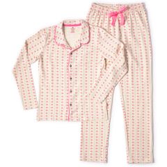 klassieke dames pyjama vertikaal roze bloemetjes Little Label